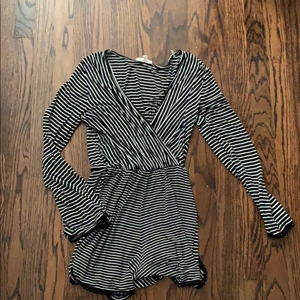 Striped long sleeve romper